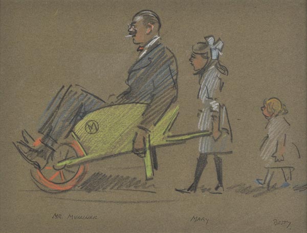 *Armour (George Denholm, 1864-1949). ‘Mr. Mulliner, Mary & Betty’, humorous pastel sketch on brown