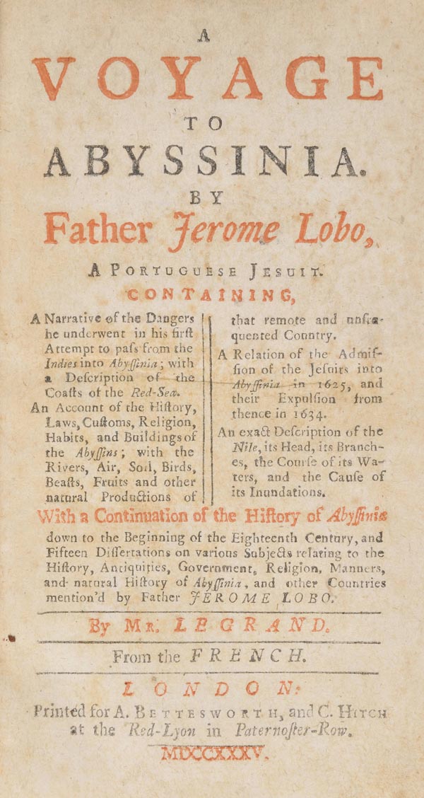 Lobo (Jeronimo). A Voyage to Abyssinia... , Containing a Narrative of the Dangers he Underwent in