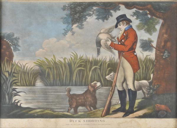 Shooting. Duck Shooting, pub. W.B.Walker, 1801, mezzotint printed in colours and finished by hand,