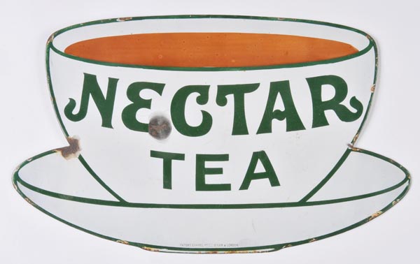 *Southern Railway. `Nectar Tea` Enamel Advertising Sign c. 1920s, in cut-out form of a Tea-Cup &