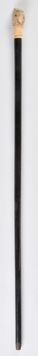 *Walking Cane. An ebonised cane, with carved parrot head bone top over ivory ferrule, 85cm long (1)