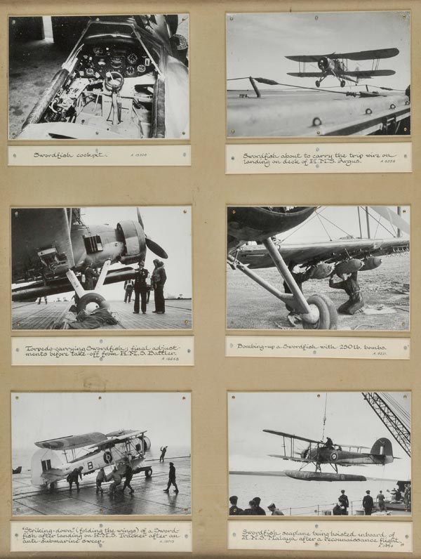 *Fairey Swordfish. A group of six framed photographic images depicting aircraft in battle-stations