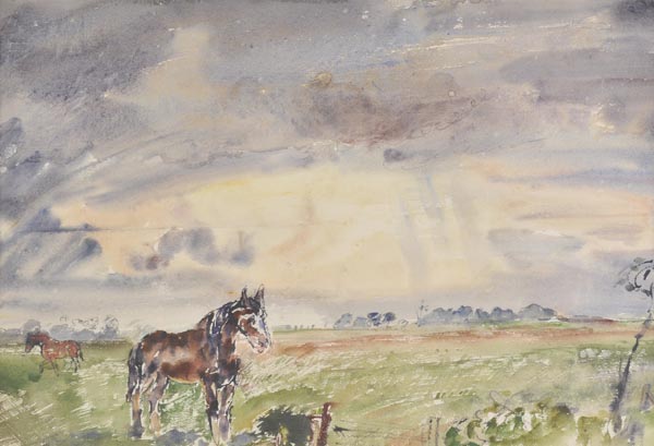 * Hennell (Thomas Barclay, 1903-1945). Before a Thunderstorm, Ridley, Cheshire, 1943, watercolour,