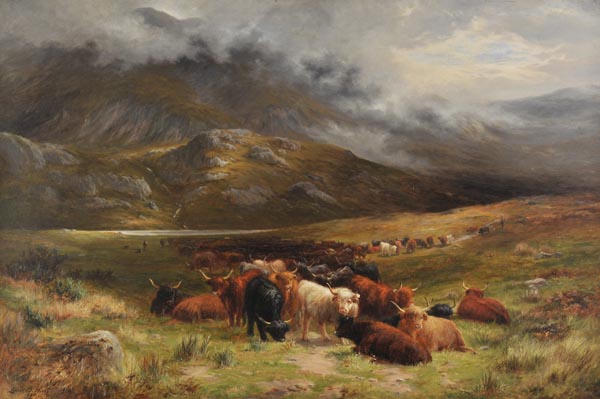 * Hurt (Louis Bosworth, 1856-1929). Highland Cattle, near a Scottish Mountain Loch, 1880, oil on