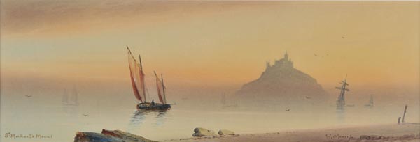 * Morris (Garman, fl.1900-1930). St Michael’s Mount, Cornwall, watercolour, signed and titled in the