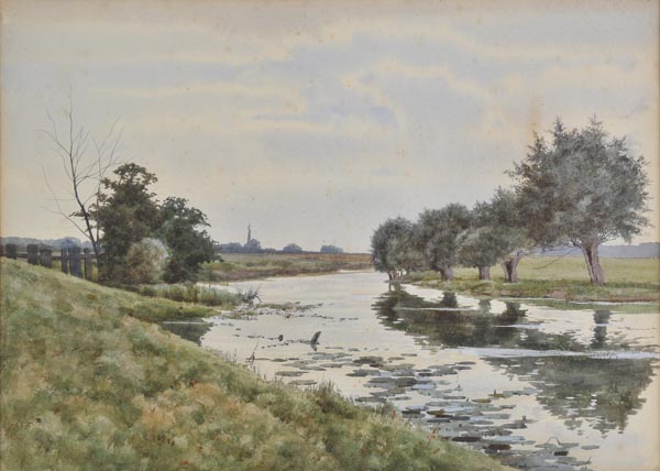 * Fraser (Robert Winter, 1848-1906). Scene on the River Great Ouse, 1887, watercolour on paper,