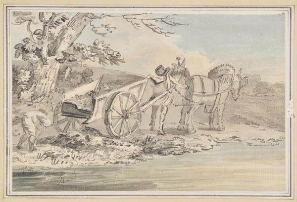 * Nixon (John, c.1750-1818). Man loading a horse-drawn cart, pen and ink with wash, bears number ‘