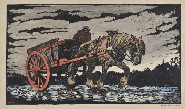 * Mackey (Haydn Reynolds, 1883-1979). ‘The Return Home’, colour woodcut, signed in pencil, some