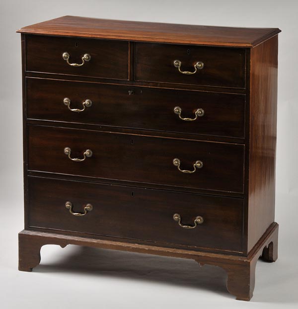 * A late 19th century mahogany straight front chest of two short and three long drawers, with