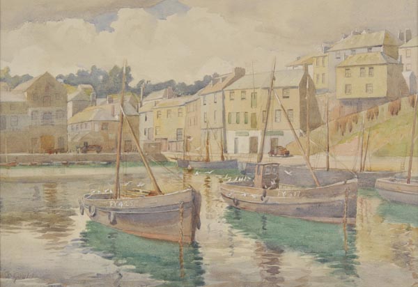 * Gould (David, 1871-1952). The Inner Harbour, Mevagissey, Cornwall, watercolour, of a harbour scene