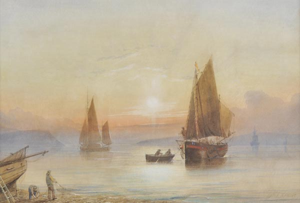 * Atkins (William Edward, 1842-1910). Coming Ashore with the Catch, watercolour, signed, 24 x