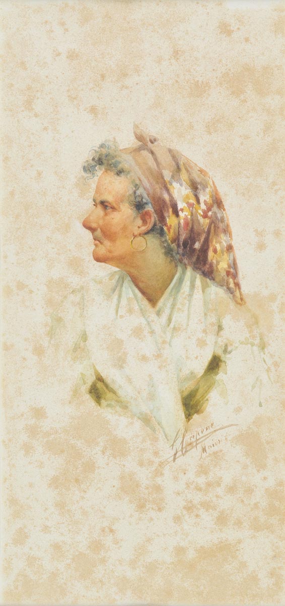 * Capone (Gaetano, 1845-1920). Head of a woman from Maiori, Salerno, Italy, watercolour of a head of