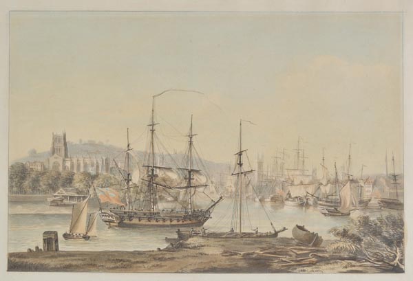 * Pocock (Nicholas, 1740-1821). Bristol Cathredral and the Quay from Wapping, together with View