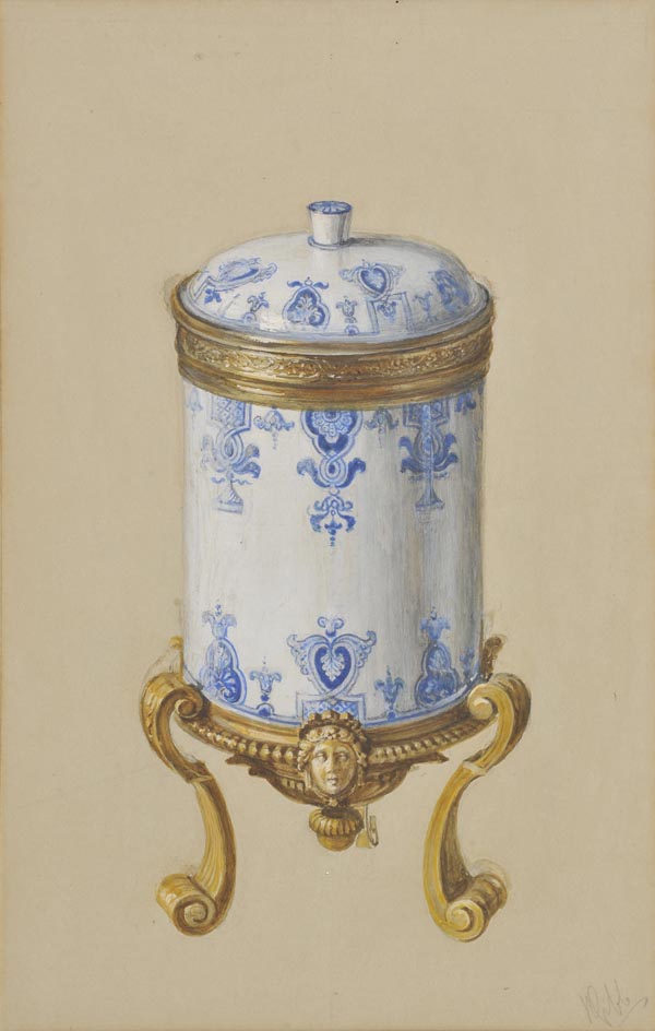 * Gibb (William, early 20th century). Saint-Cloud porcelain toilette pot, watercolour, signed in