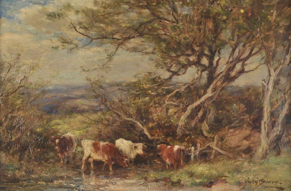 * Bowen (Owen, 1873-1967). Cattle grazing at Robin Hood’s Bay, oil on canvas, showing cattle