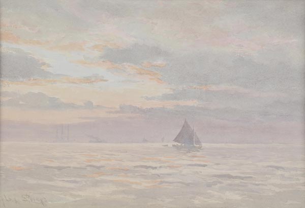 * Stevens (Albert, active 872-1902). Sailing boats at sunset, watercolour, signed lower left, 22 x