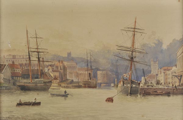 * Clements (Henry, late 19th century). Bristol harbour with shipping, 1884, watercolour on paper,