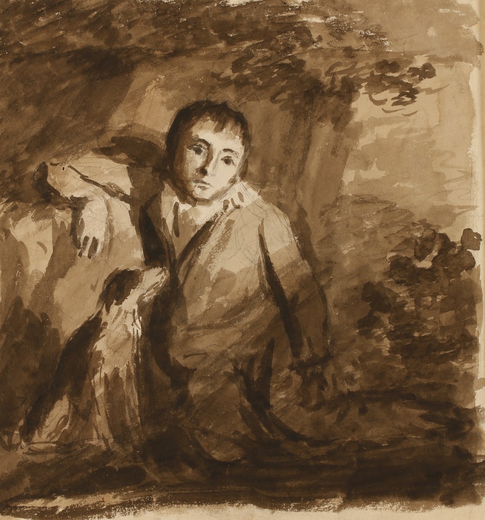 DAVID WILKIE (1785-1841) "An early drawing" - portrait of a boy and dog, possibly a self-portrait,