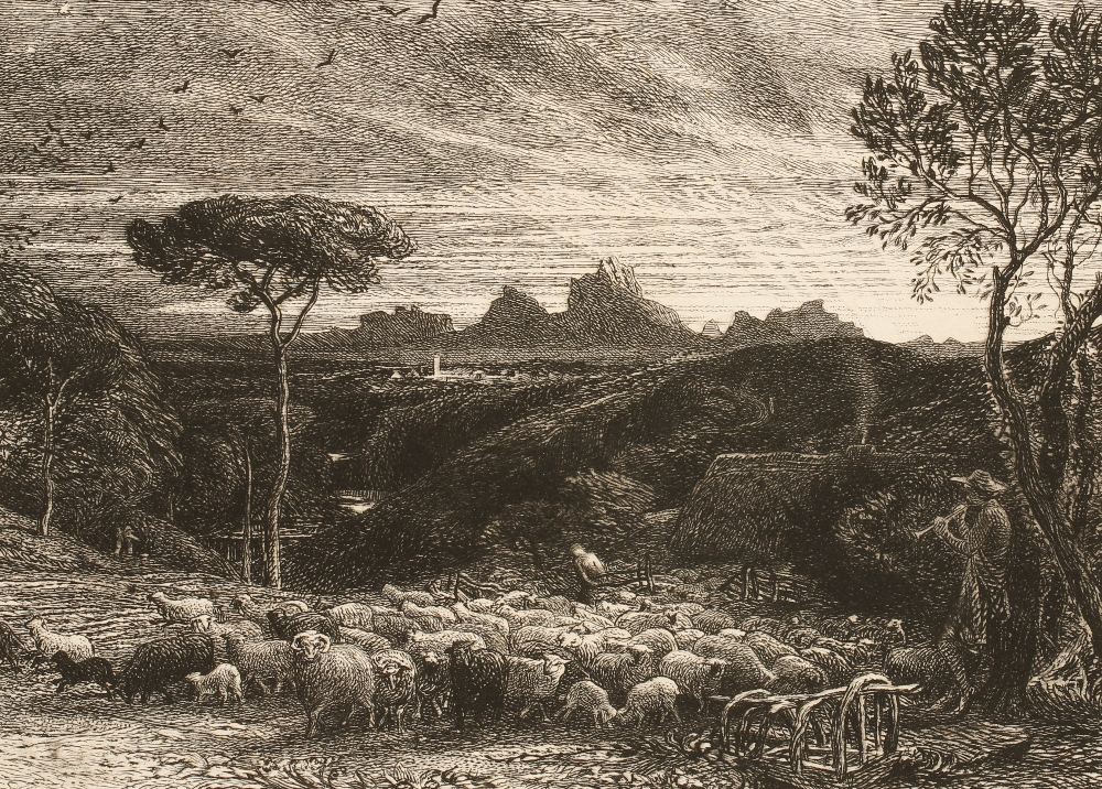 SAMUEL PALMER (1805-1881) "Opening the Fold" from Virgils "Eclogues", printed signature within the