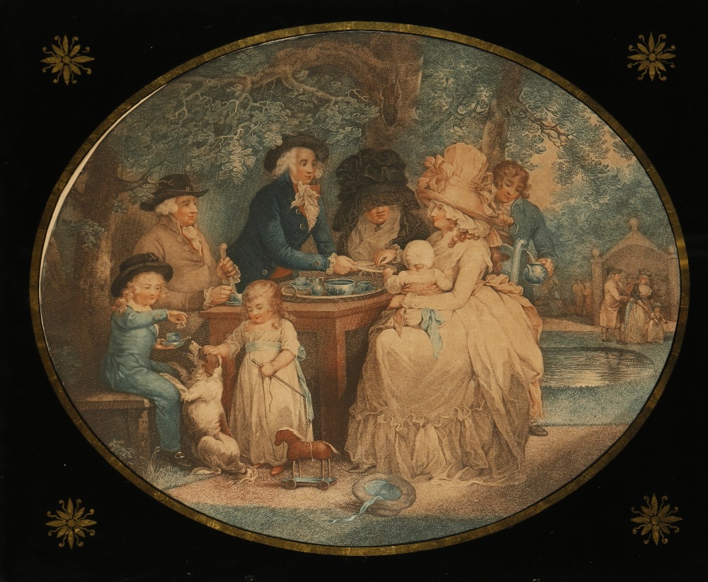 AFTER GEORGE MORLAND (1763-1804) "A tea garden at St. James`s Park", old label for Christie`s sale