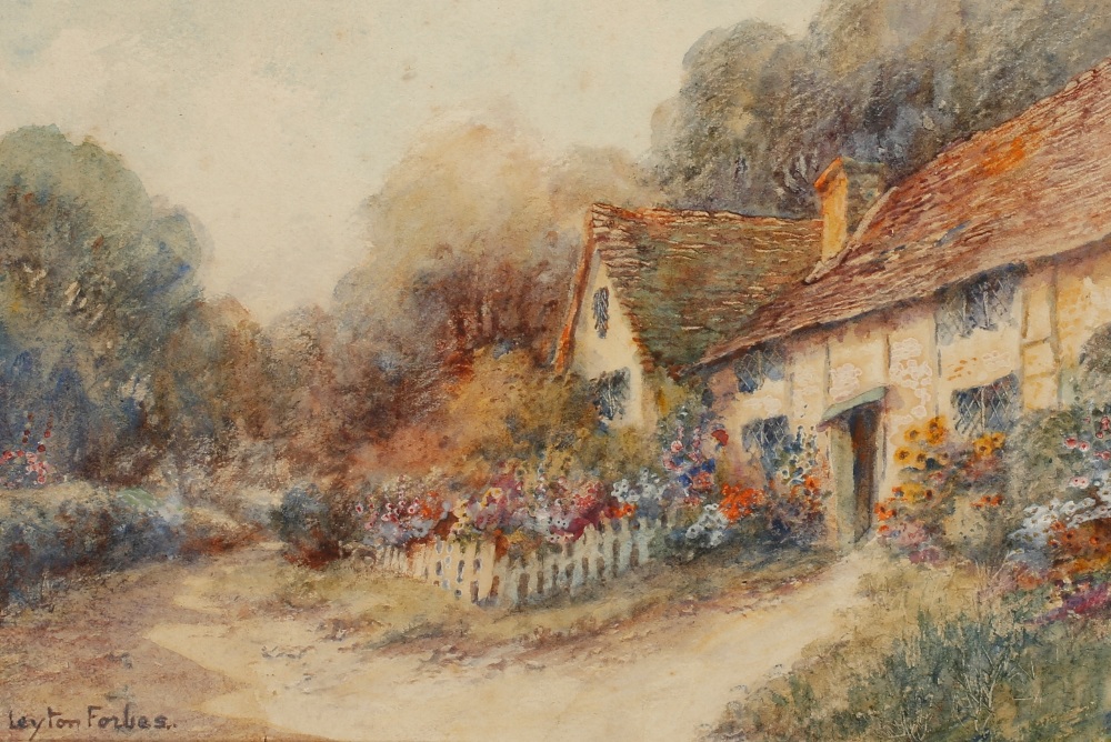 LEIGHTON FORBES (fl. 1900-1925) A rural cottage surrounded by summer flowers, signed lower left,