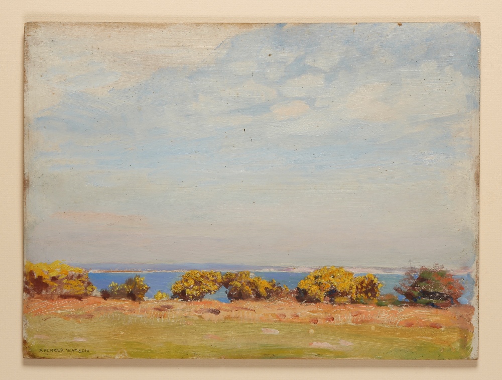 GEORGE SPENCER WATSON (1869-1934) A view of Studland with sea beyond, signed lower left, oil on