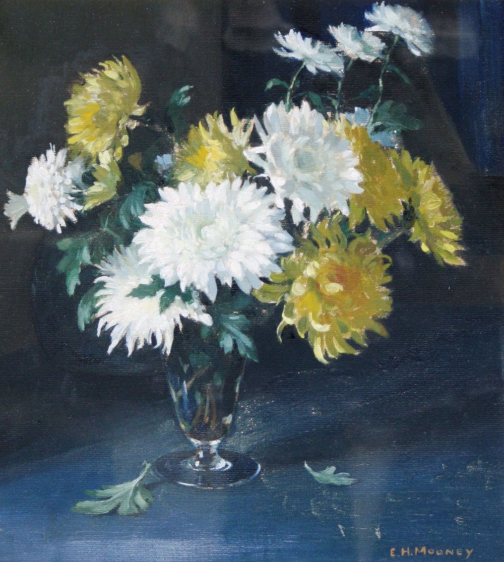 EDWARD HARTLEY MOONEY (1878-1938) A still life study of chrysanthemums, signed lower right, oil on