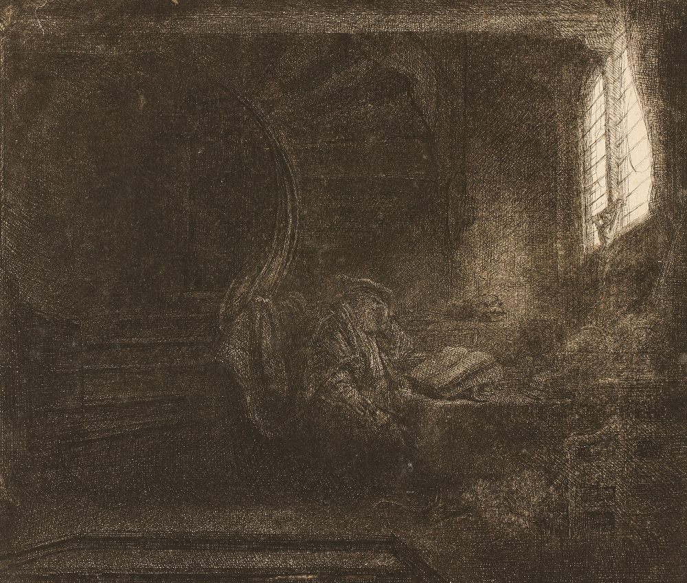 REMBRANDT VAN RIJN (1606-1669) "St. Jerome in a dark chamber", H.201, R.105, Muntz.247, second