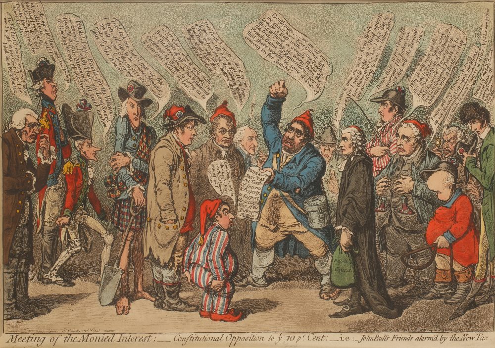 AFTER JAMES GILLRAY (1757-1815) "Meeting of the Monied Interest", printed signature and date 1798,