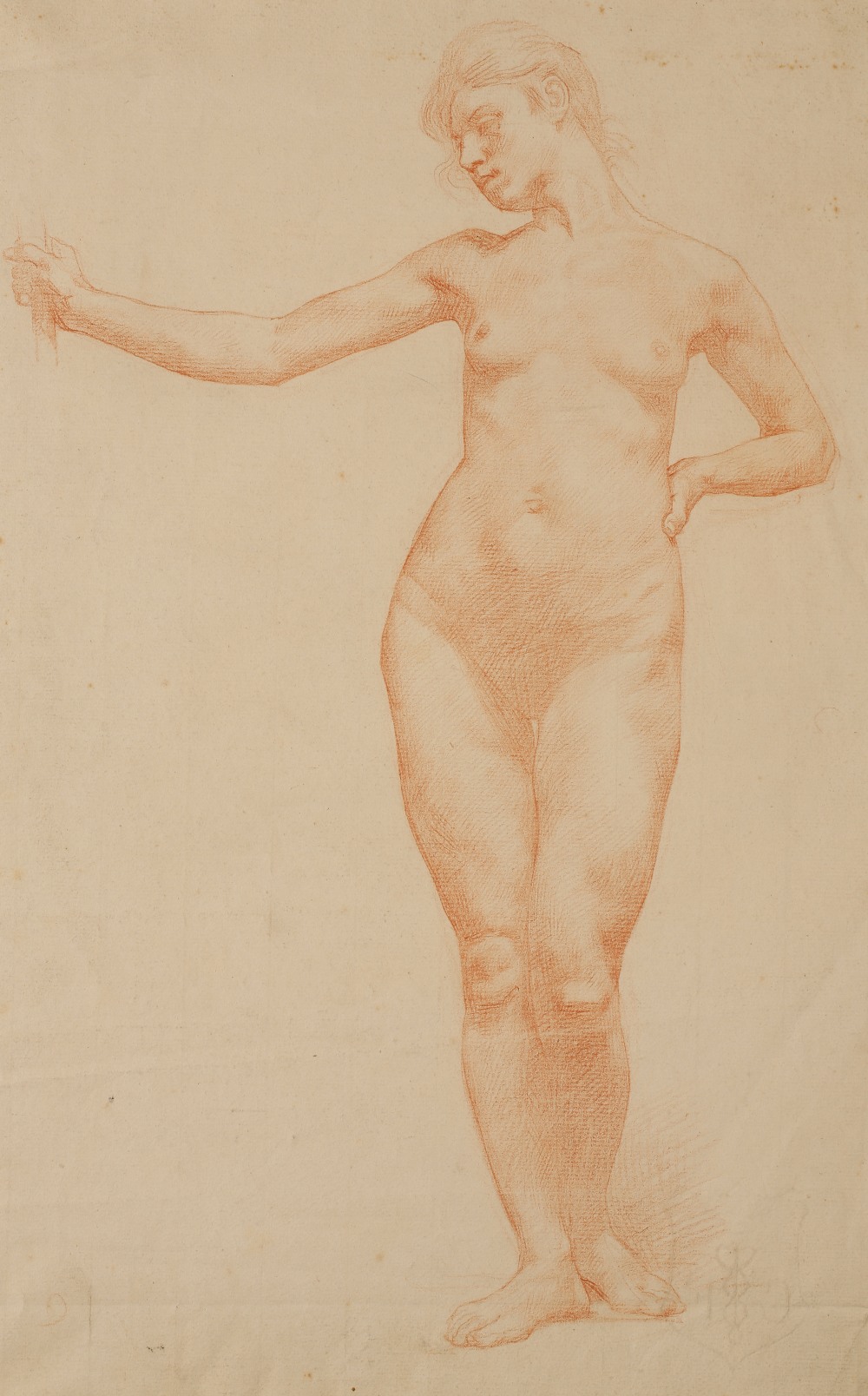 ASCRIBED TO WILLIAM STRANG (1851-1921) Standing female nude with one arm outstretched, with