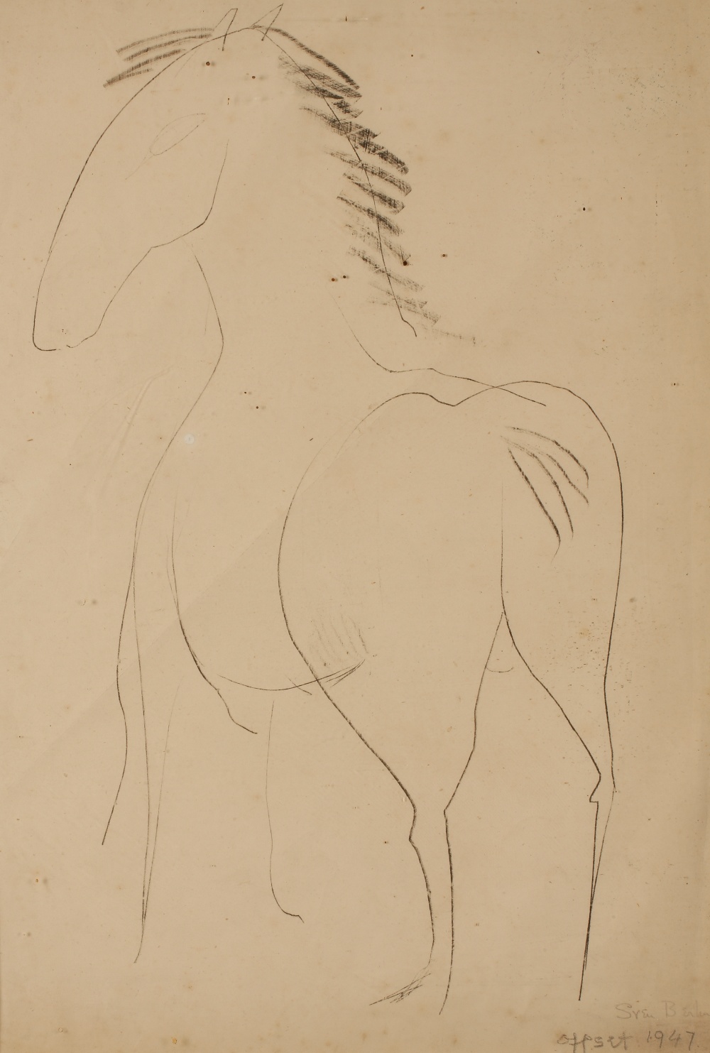 •SVEN BERLIN (1911-2000) Linear study of a horse, signed in pencil and inscribed "Offset 1947",