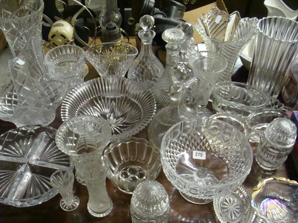A cut-glass basket and a collection of similar glassware