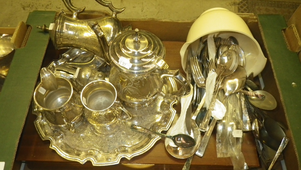 A small quantity of assorted plated tea wares, cutlery and similar items
