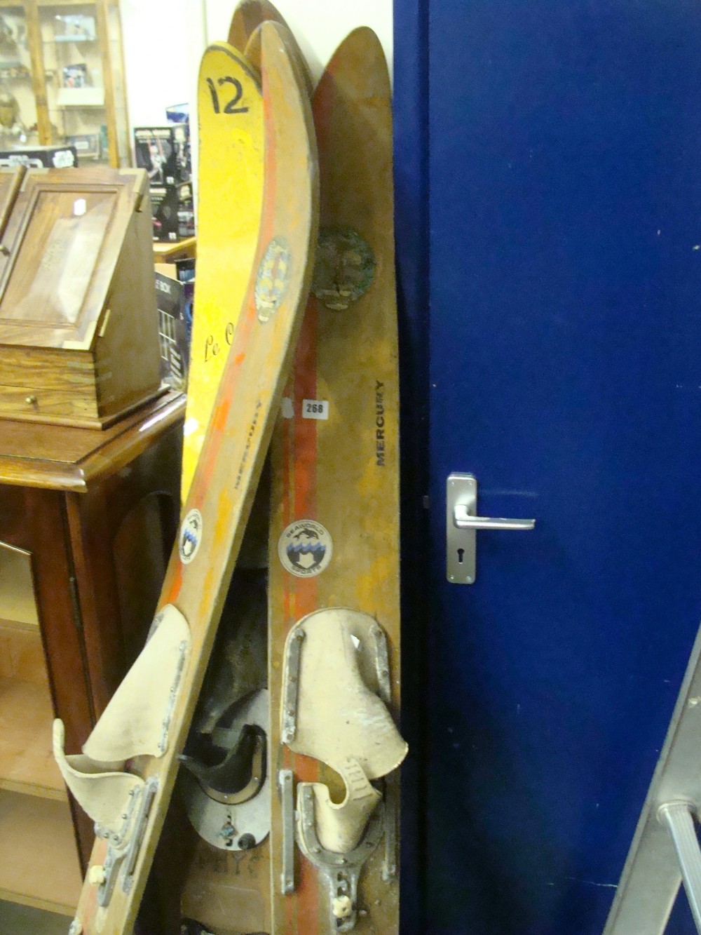 A collection of vintage water skis