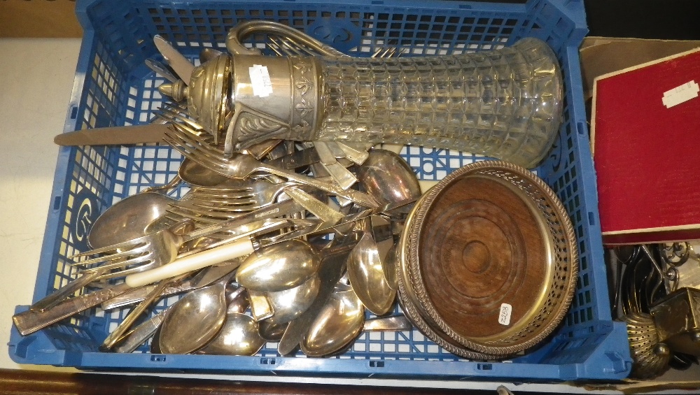 A quantity of assorted plated ware including a pair of plated coasters