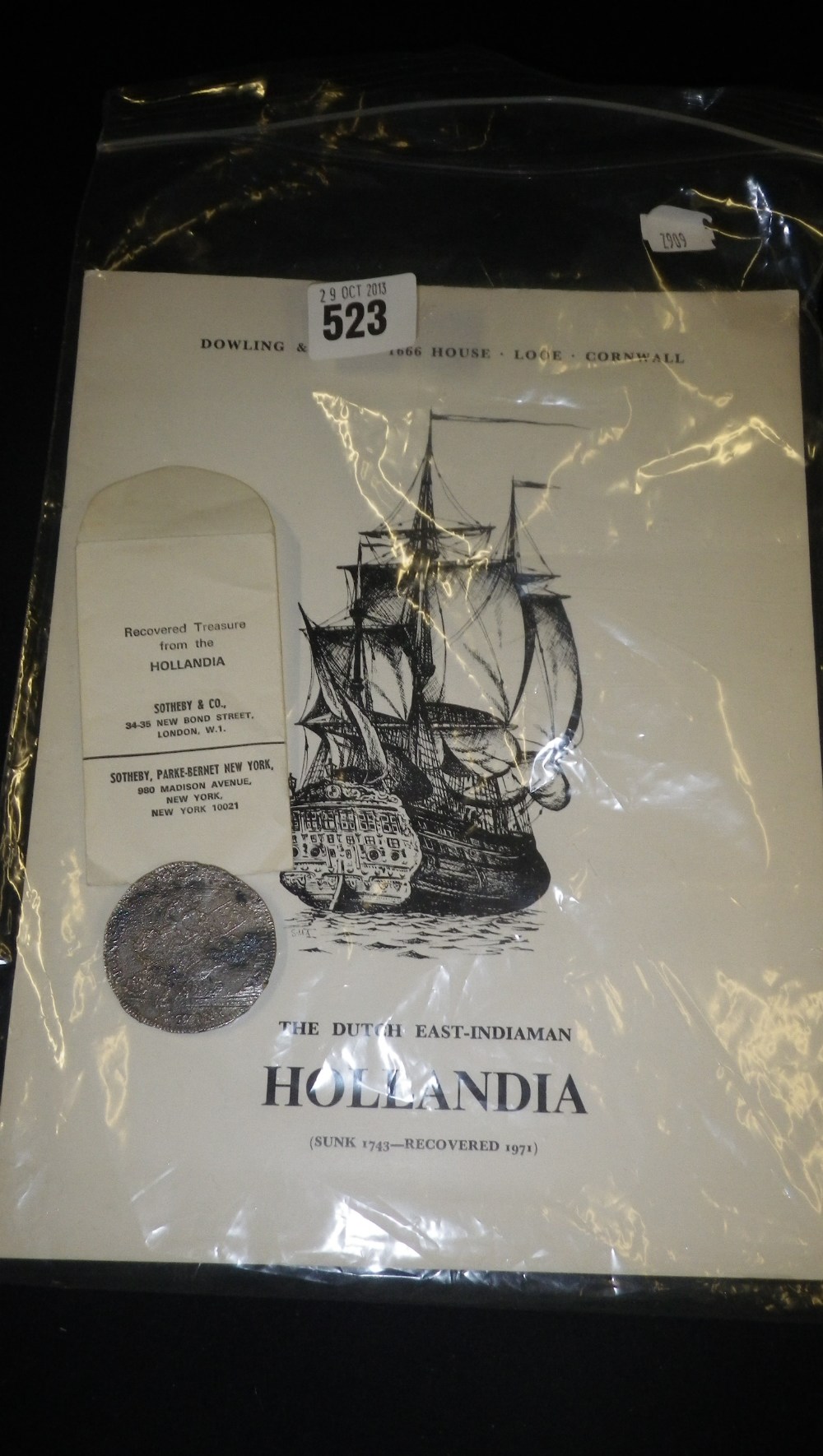 A silver Ducaton, dated 1742, apparently recovered treasure from the Hollandia, purchased