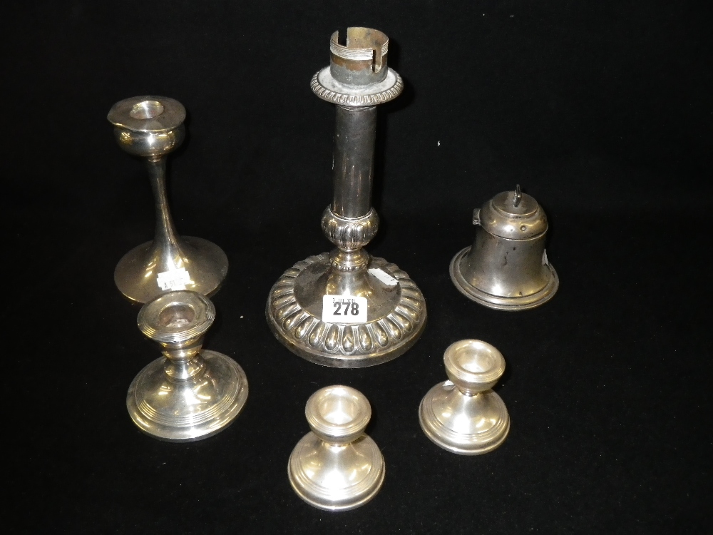 A Birmingham silver inkwell in the form of a bell and a collection of various silver and white metal