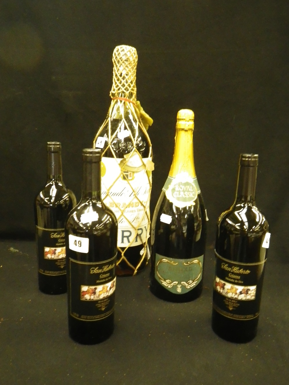 A bottle of Brandy `Fernando Ade Terry` a bottle of `Altgold Dry` and other similar bottles of