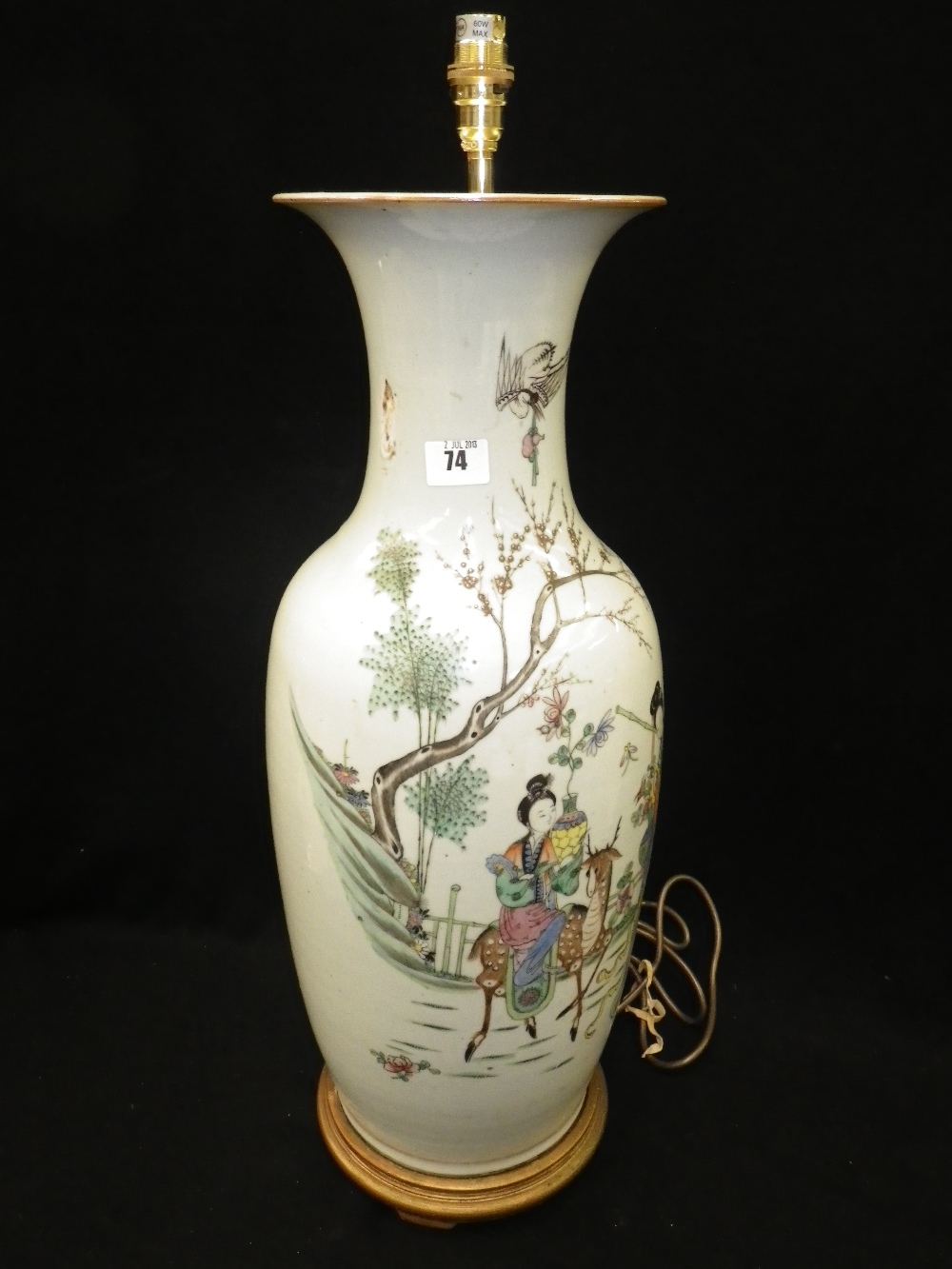 A Chinese enamelled baluster vase, converted to a lamp