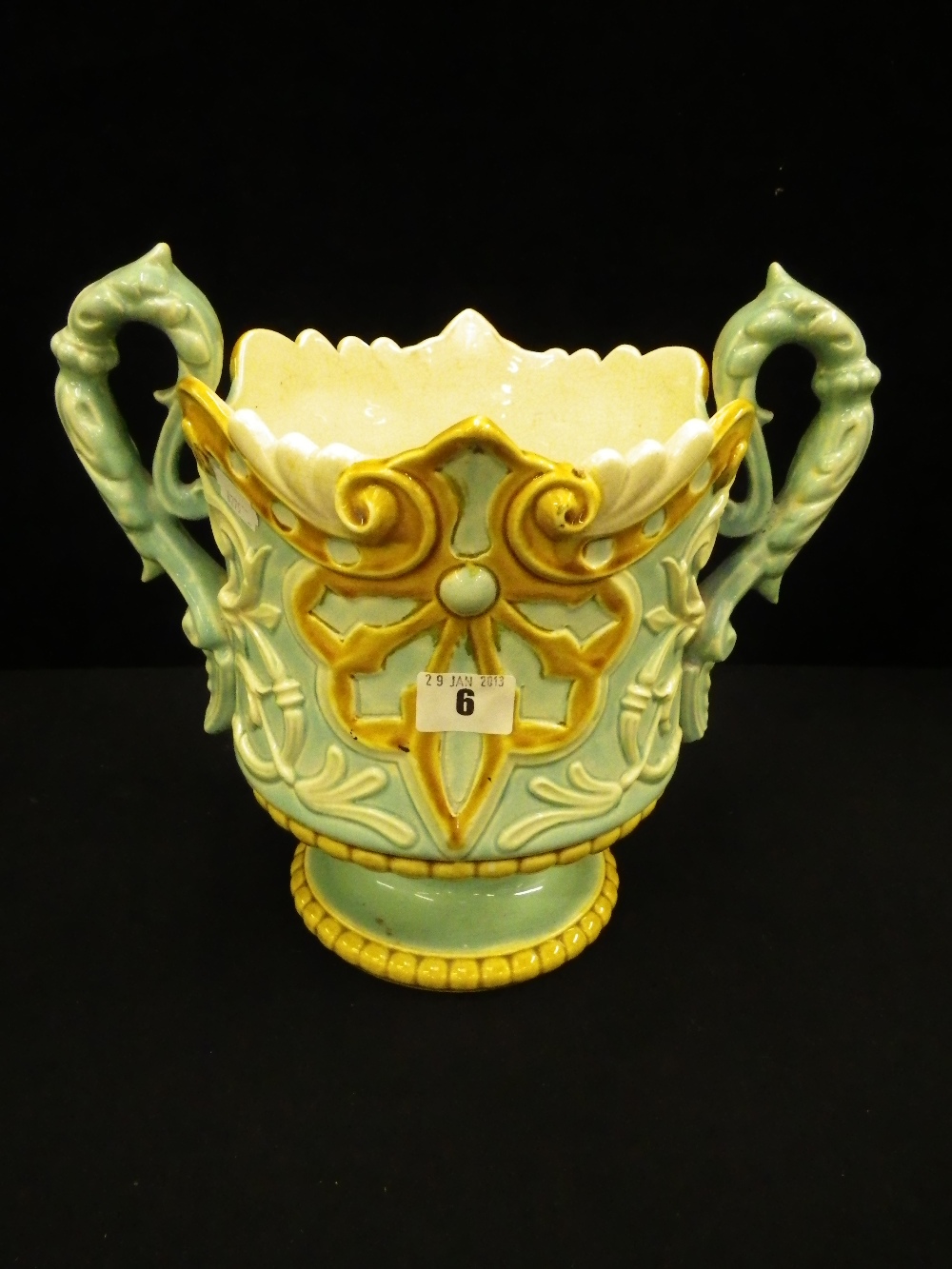 A Victorian majolica two handled jardinière