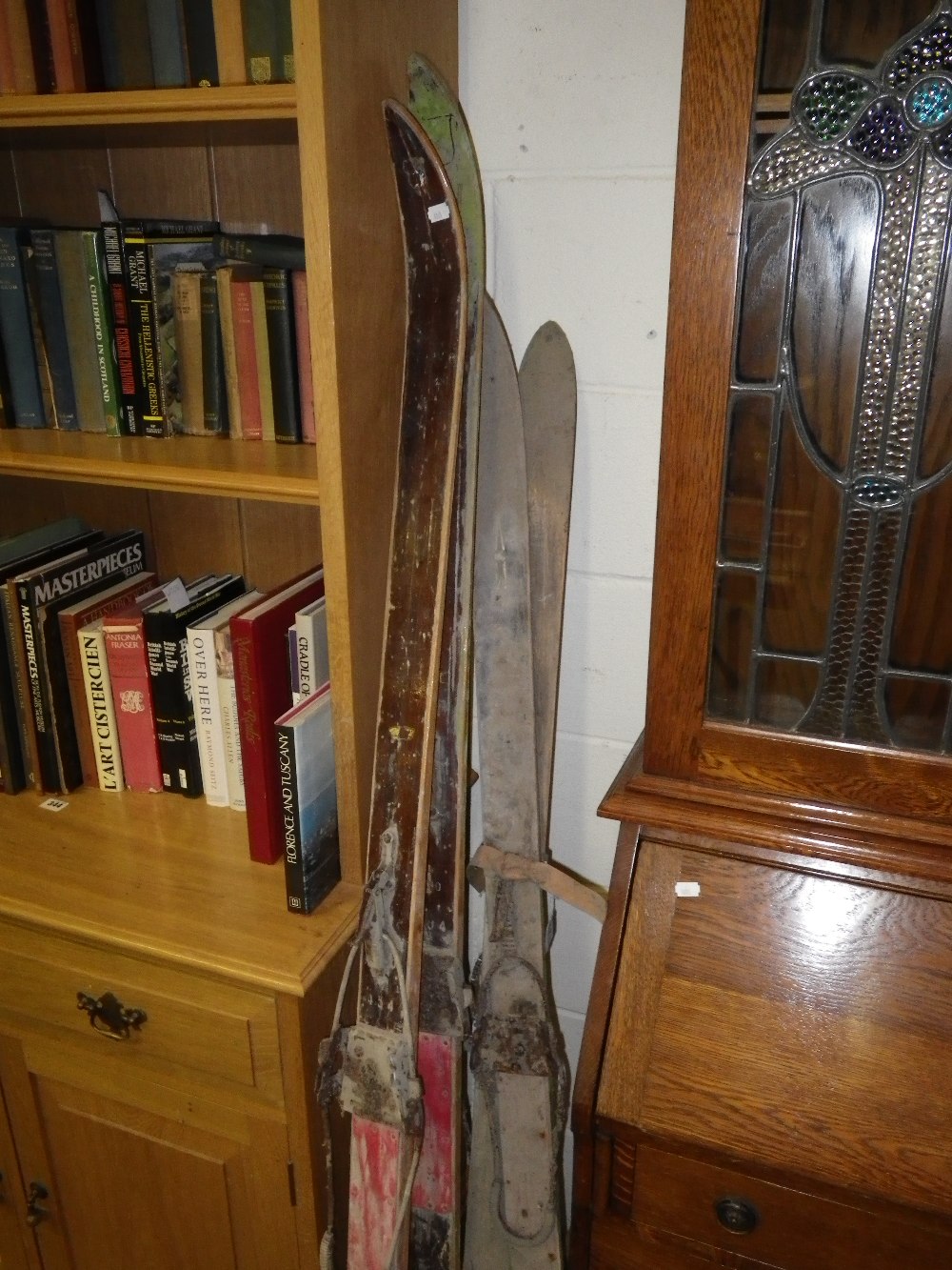 Two pairs of vintage wooden skis