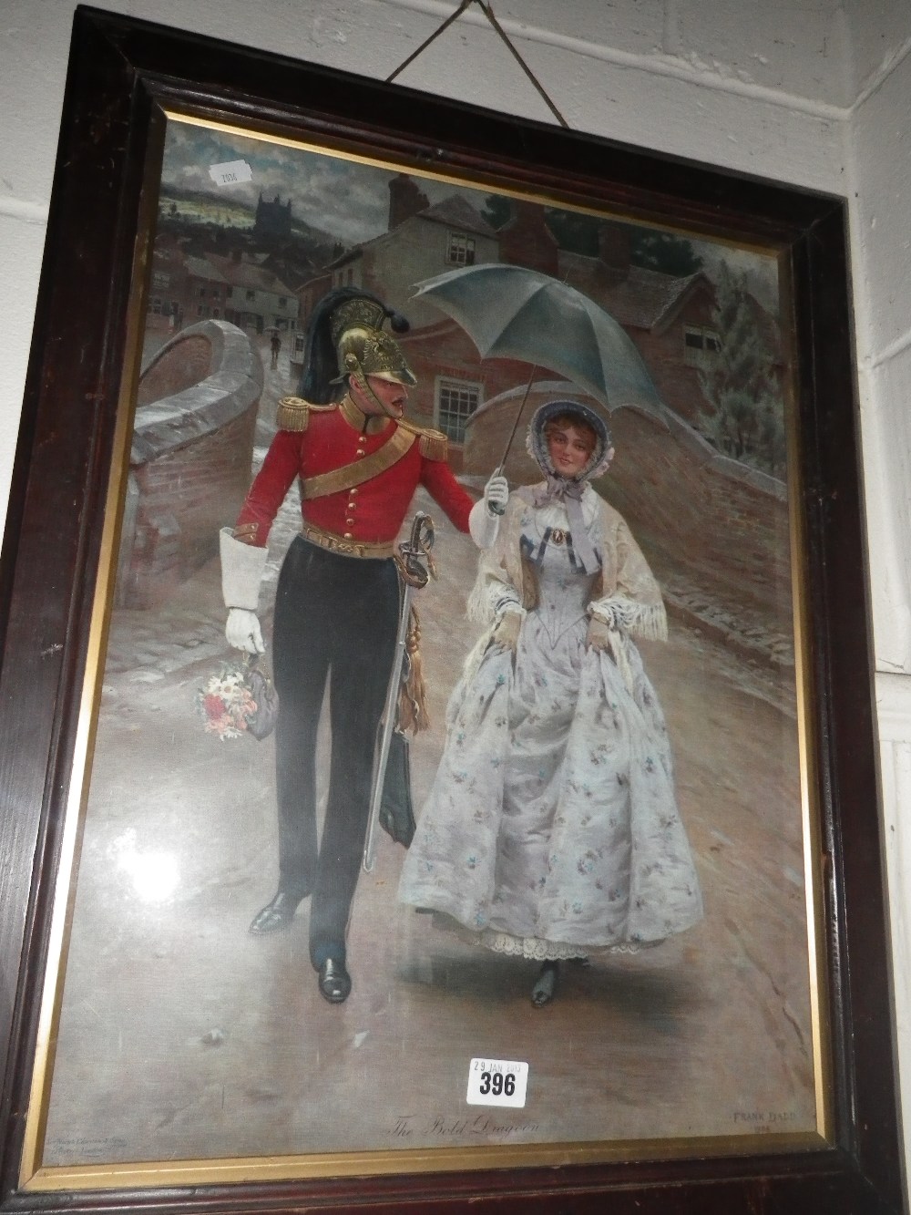 An Edwardian chromolithograph, `The Gallant Sailor`, together with its companion `The Bold Dragoon`