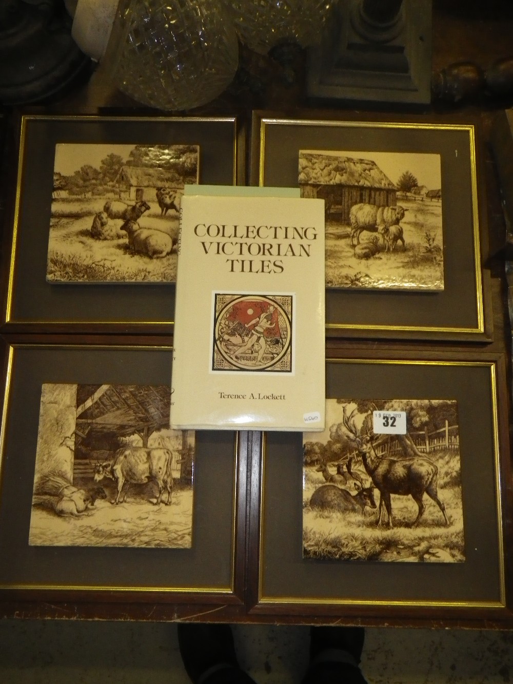 A set of four Victorian Minton tiles from the series `Animals of the Farm`, by William Wise,