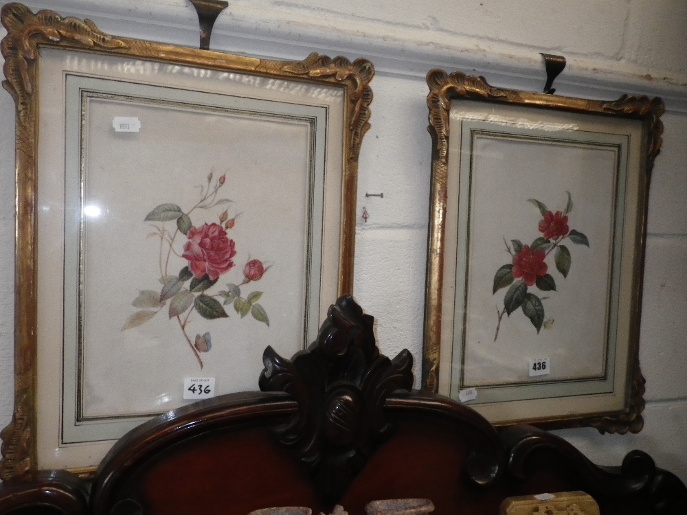 A pair of paintings, apparently on parchment, depicting roses and butterflies