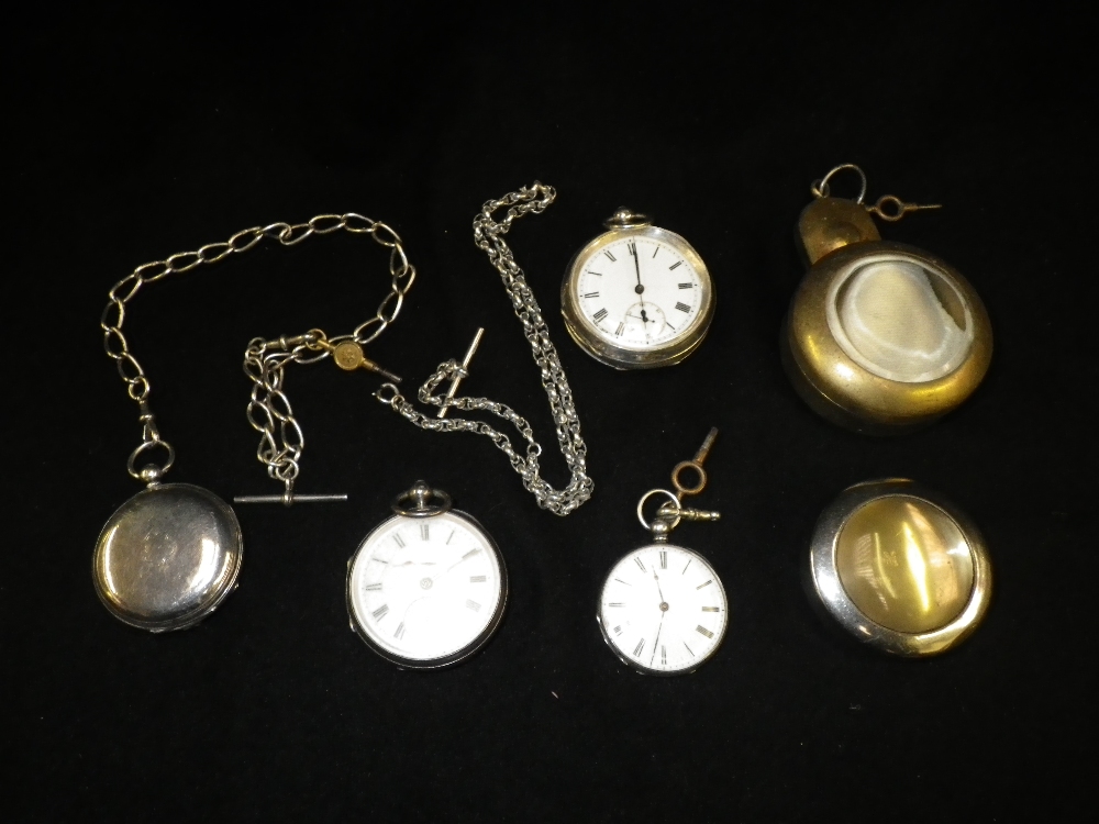 A gentleman`s silver-cased Hunter pocket watch on a silver fob chain and a quantity of other