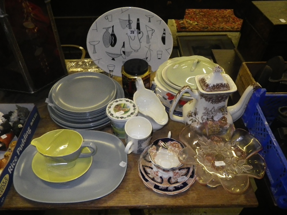 A 1950`s plate decorated with household wares, a quantity of Poole pottery and similar items