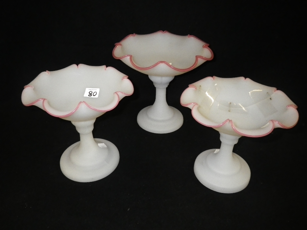 Three Victorian opaque glass comports