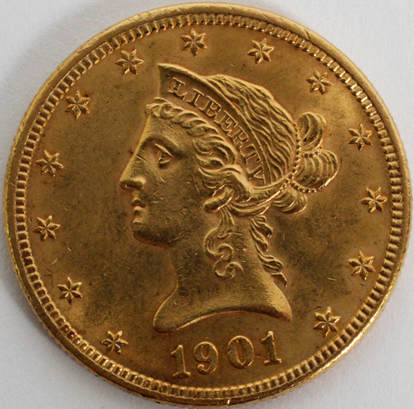 1901 UNITED STATES OF AMERICA GOLD 10 DOLLAR COIN:
