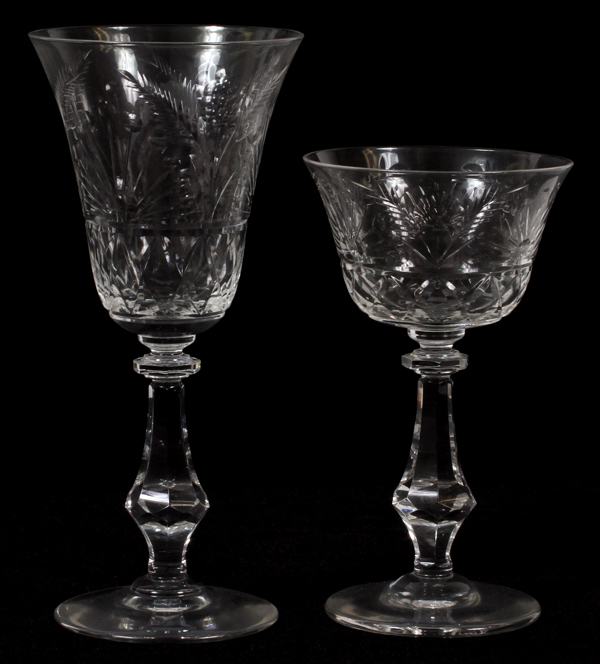 CUT CRYSTAL WATER AND WINE STEMWARE, 14 PCS,: Eight water glasses and six wines.