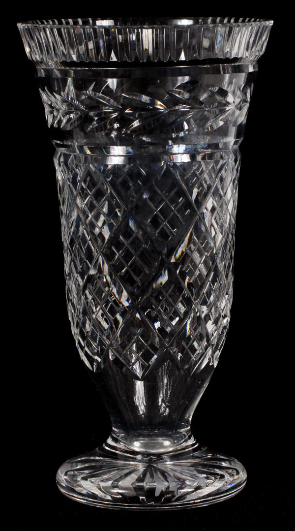 WATERFORD CUT CRYSTAL FLOWER VASE H 7", DIA 3 3/4":